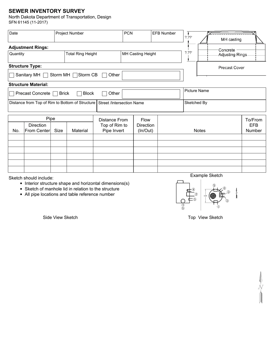 Form SFN61145 Sewer Inventory Survey - North Dakota, Page 1