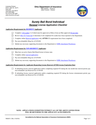 Document preview: Form INS3015 Surety Bail Bond Individual Renewal License Application Checklist - Ohio