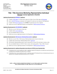 Document preview: Form INS3017 Title/Title Insurance Marketing Representative Individual Renewal License Application Checklist - Ohio