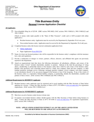 Document preview: Form INS3039 Title Business Entity Renewal License Application Checklist - Ohio