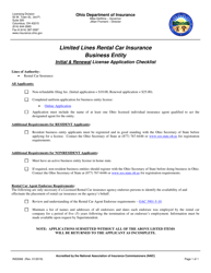 Document preview: Form INS3066 Limited Lines Rental Car Insurance Initial & Renewal Application Checklist - Ohio
