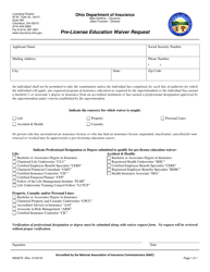 Document preview: Form INS3276 Pre-license Education Waiver Request - Ohio