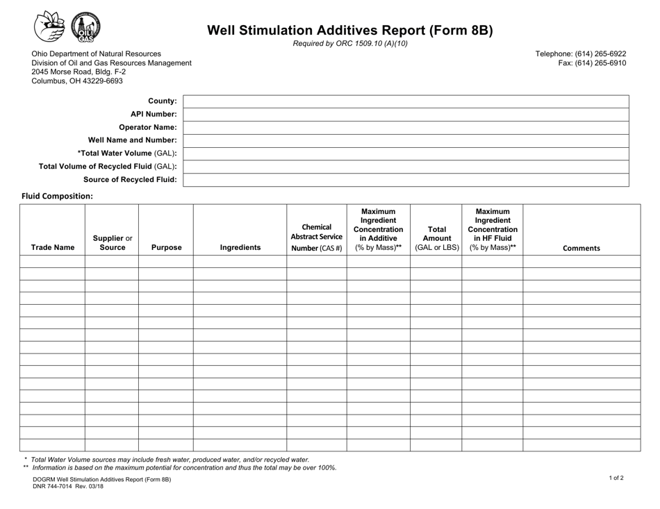 Form DNR744-7014 (8B) Well Stimulation Additives Report - Ohio, Page 1