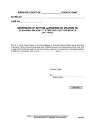 Document preview: Form 8.4 Certificate of Service and Notice of Citation to Surviving Spouse to Exercise Elective Rights - Ohio