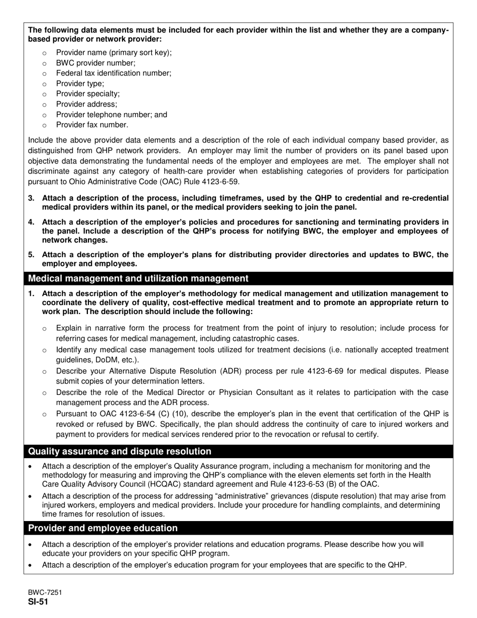 Form SI-51 (BWC-7251) Application for Certification of Qualified Health Plan (Qhp) - Ohio, Page 3