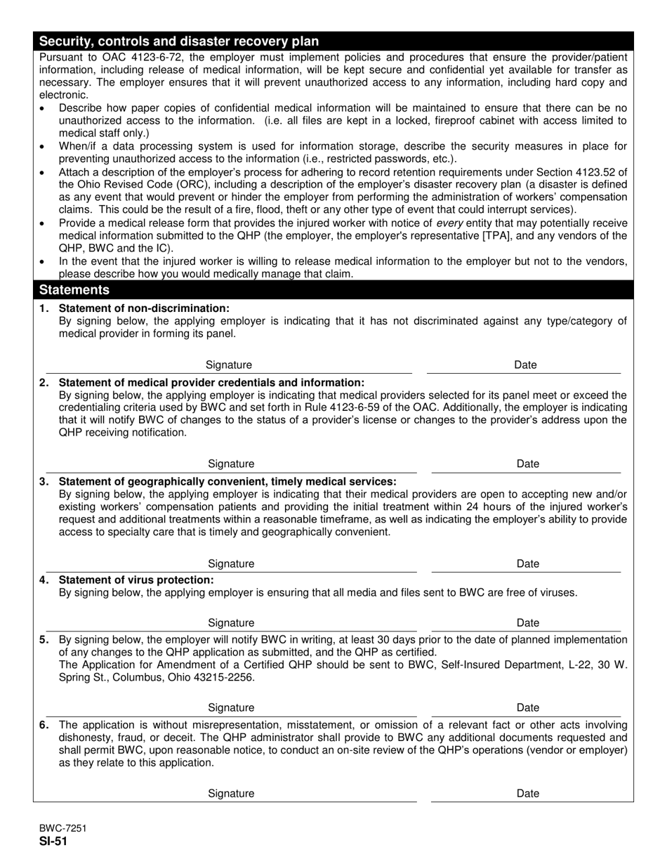 Form SI-51 (BWC-7251) Application for Certification of Qualified Health Plan (Qhp) - Ohio, Page 4