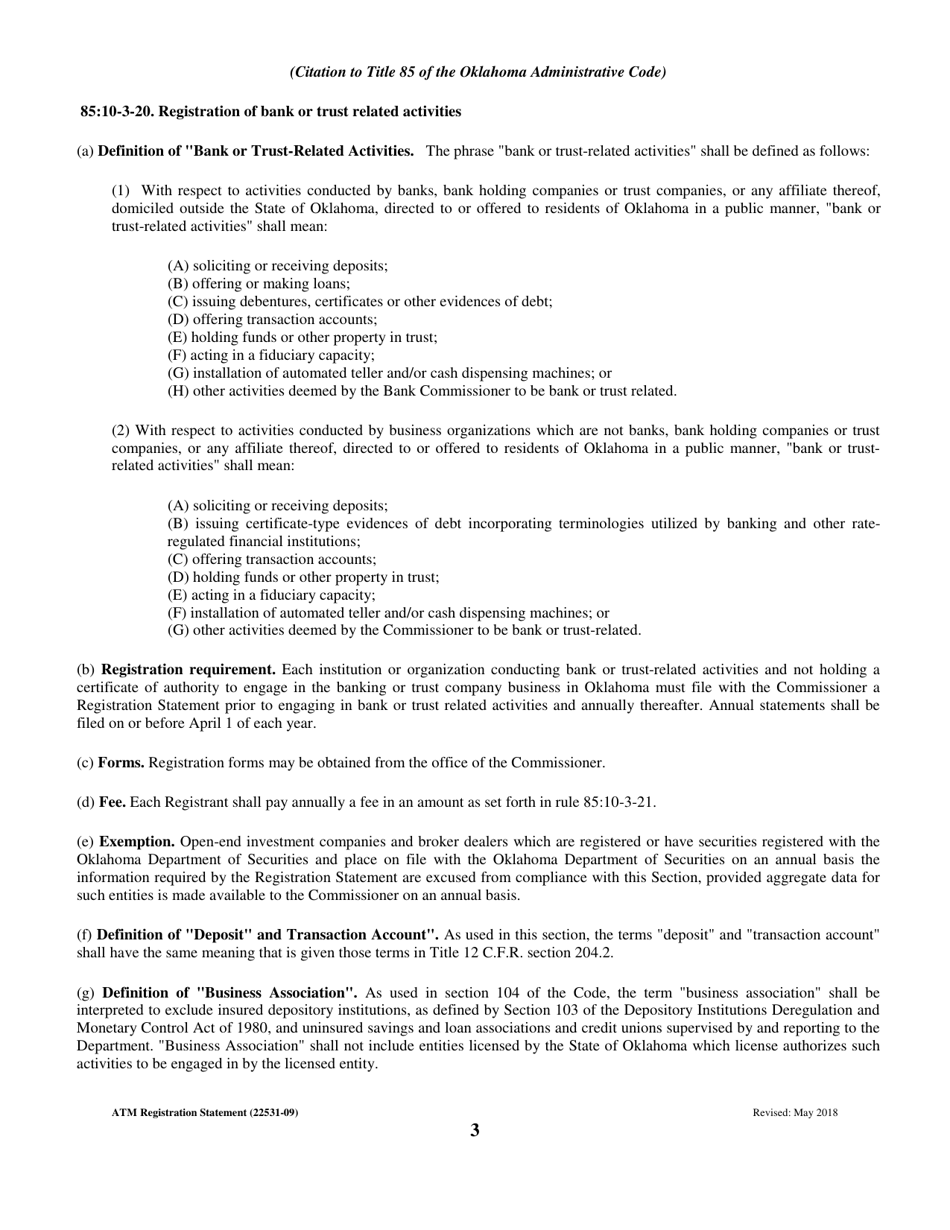 Registration Statement for Installation of Automated Teller and / or Cash Dispensing Machines - Oklahoma, Page 3