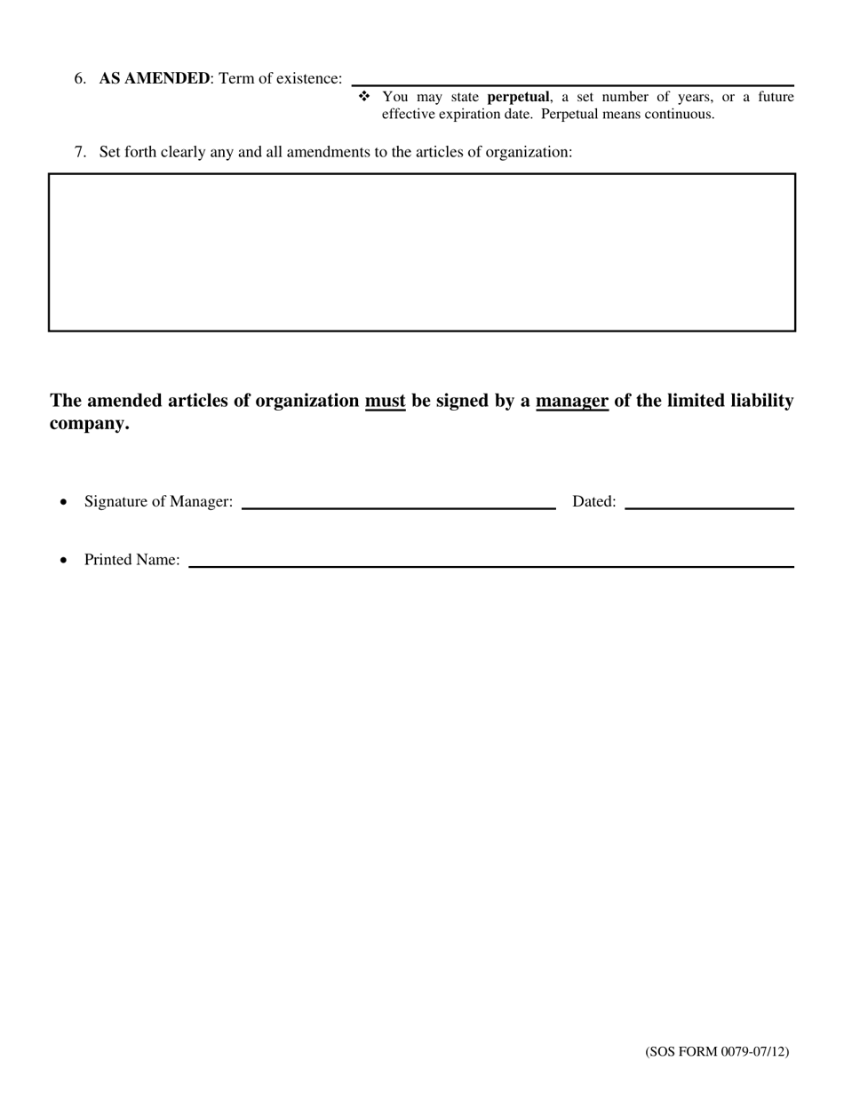 SOS Form 0079 Amended Articles of Organization (Oklahoma Limited Liability Company) - Oklahoma, Page 2