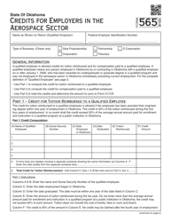 Document preview: OTC Form 565 Credits for Employers in the Aerospace Sector - Oklahoma, 2018
