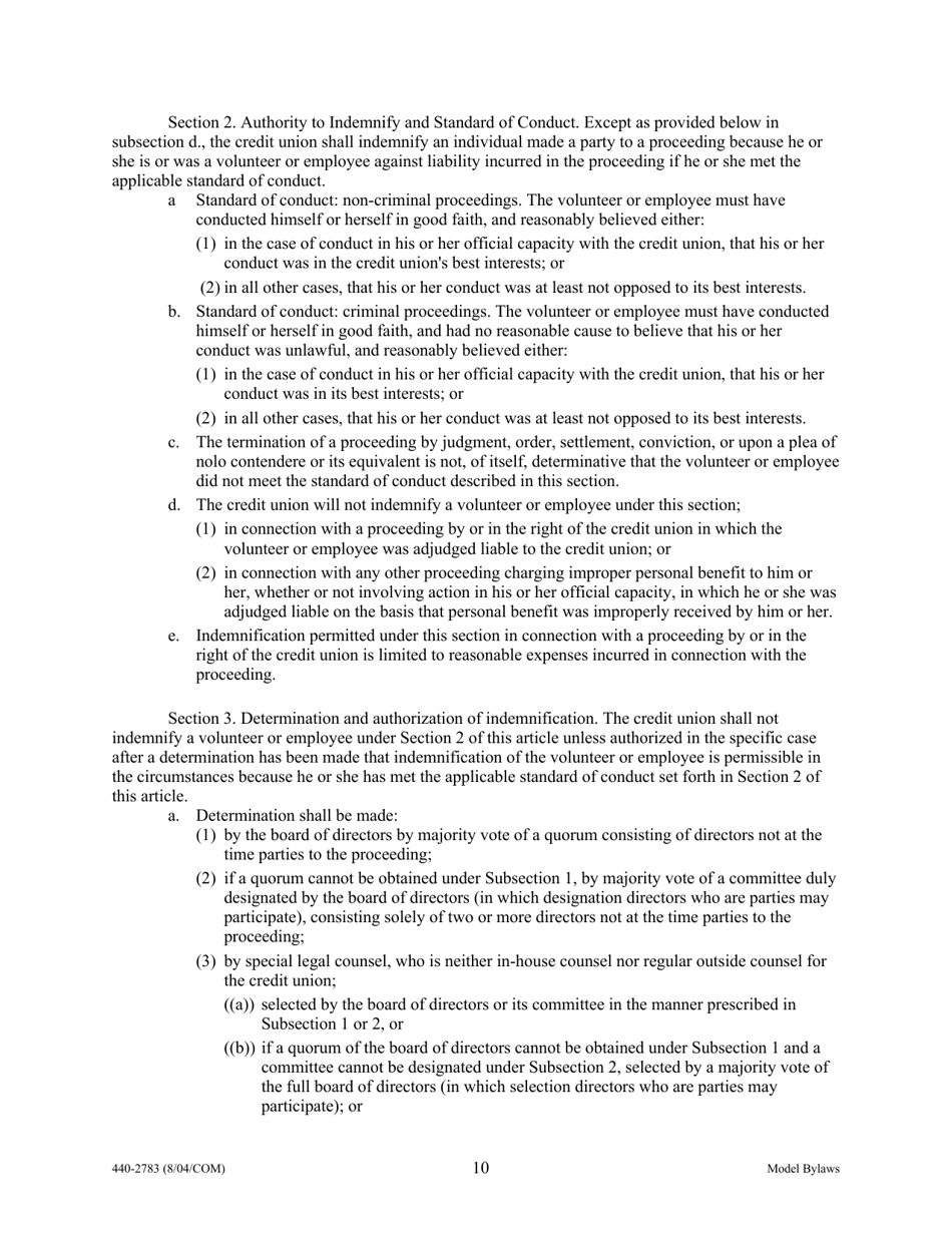 Form 440-2783 Model Bylaws - Oregon, Page 10