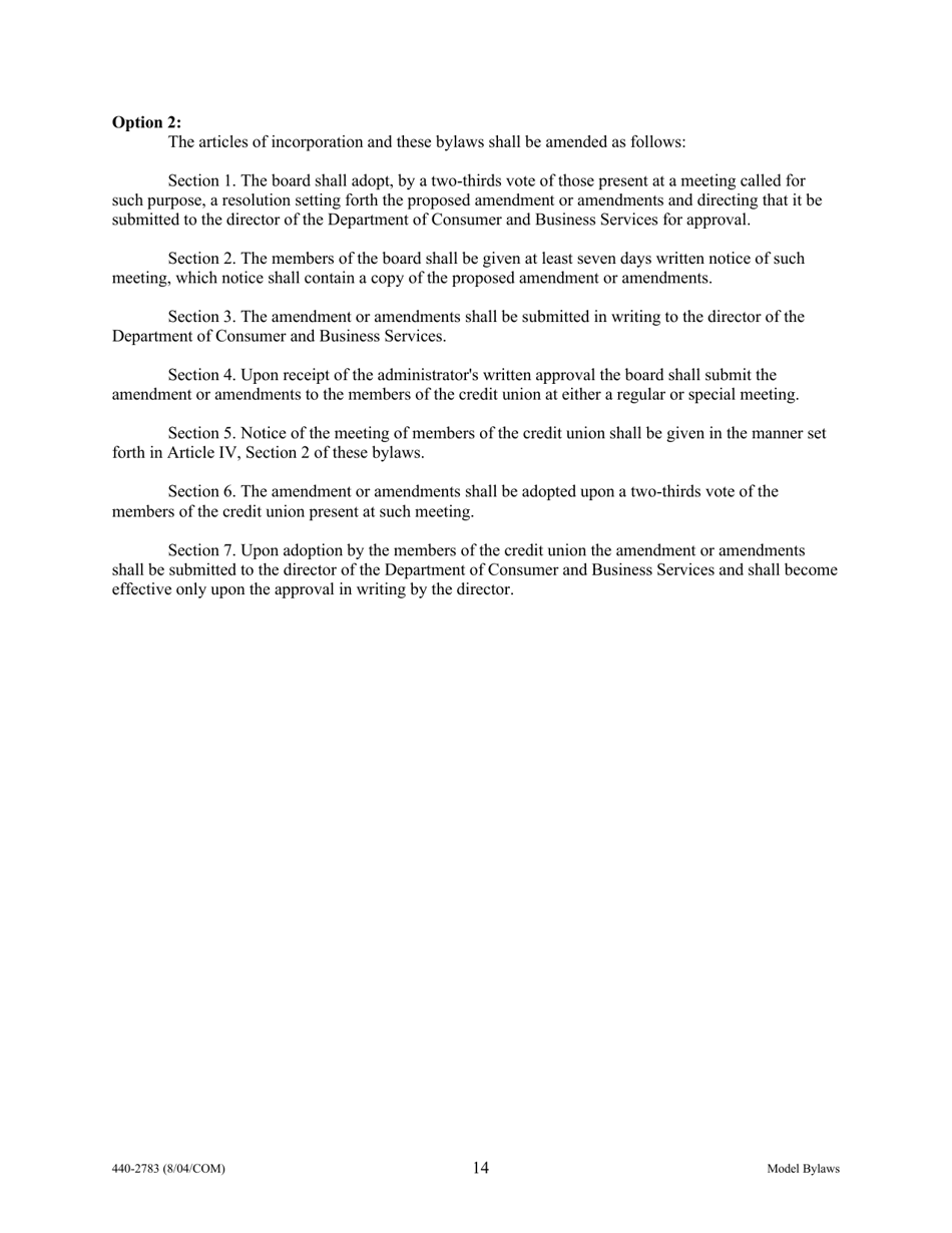 Form 440-2783 Model Bylaws - Oregon, Page 14