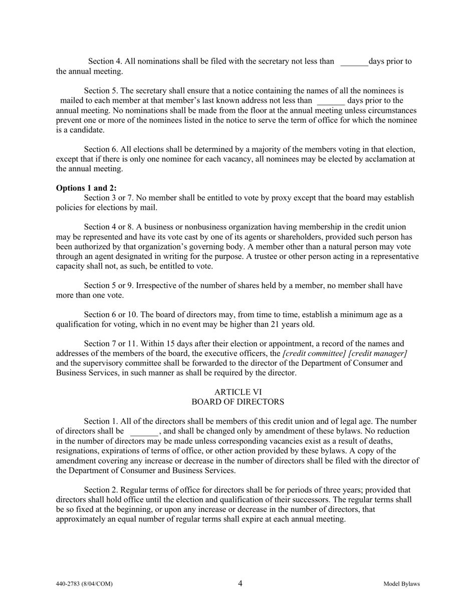 Form 440-2783 Model Bylaws - Oregon, Page 4