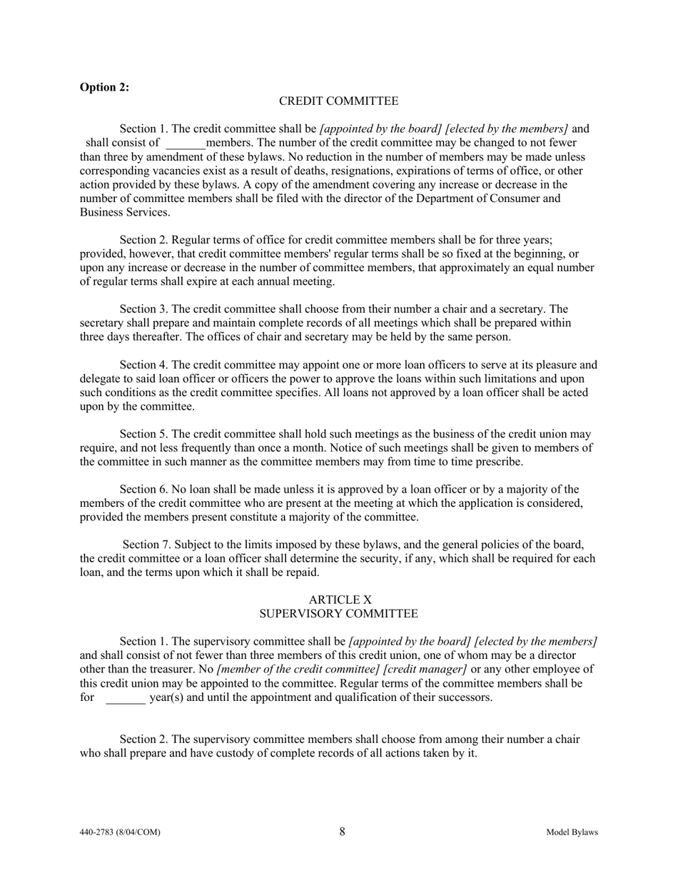 Form 440-2783 Model Bylaws - Oregon, Page 8
