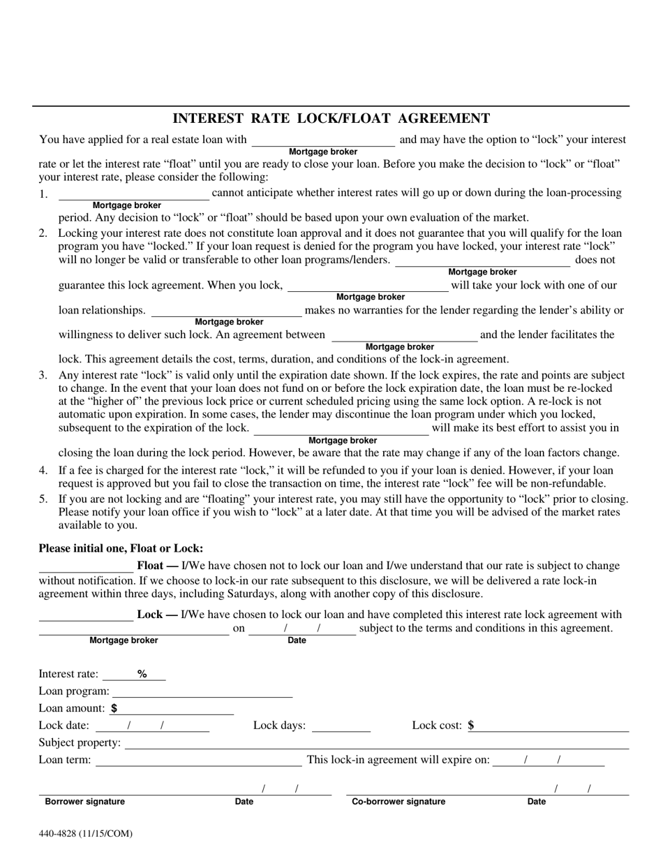 Form 440-4828 Interest Rate Lock / Float Agreement - Oregon, Page 1