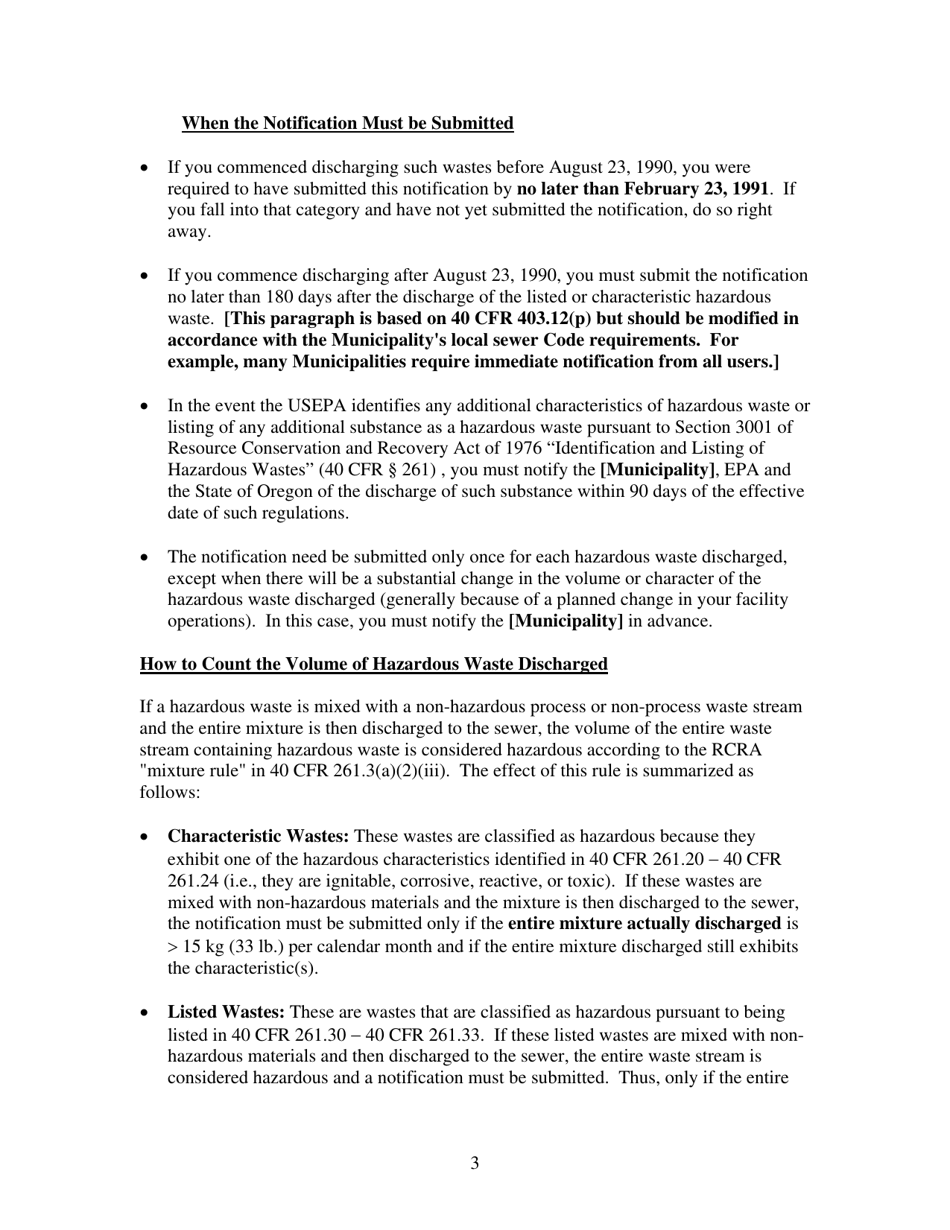 Rcra Hazardous Waste Notification Requirements Letter Template - Oregon, Page 3