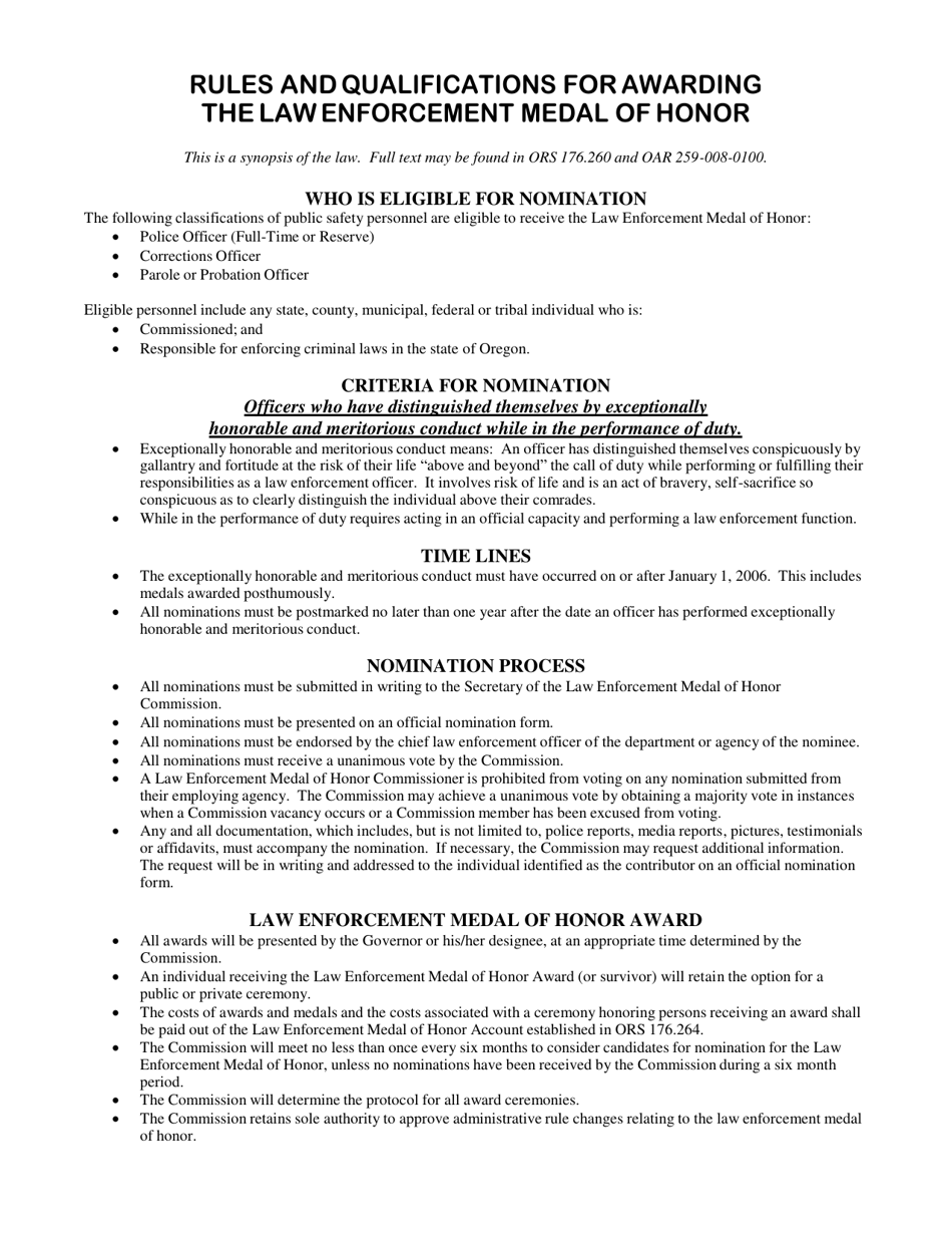 Oregon Law Enforcement Medal Of Honor Nomination Form Fill Out Sign Online And Download Pdf 9967