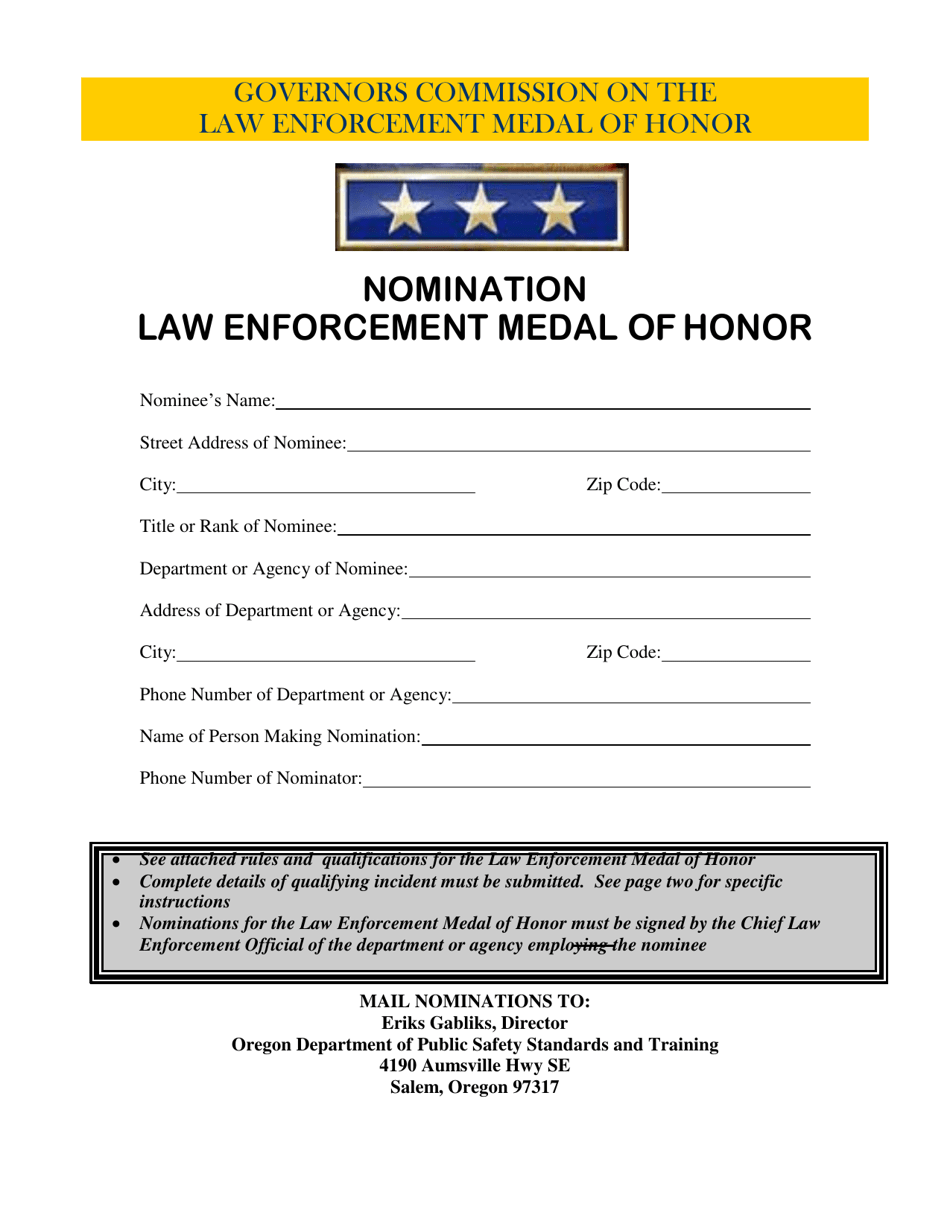 Law Enforcement Medal of Honor Nomination Form - Oregon, Page 3