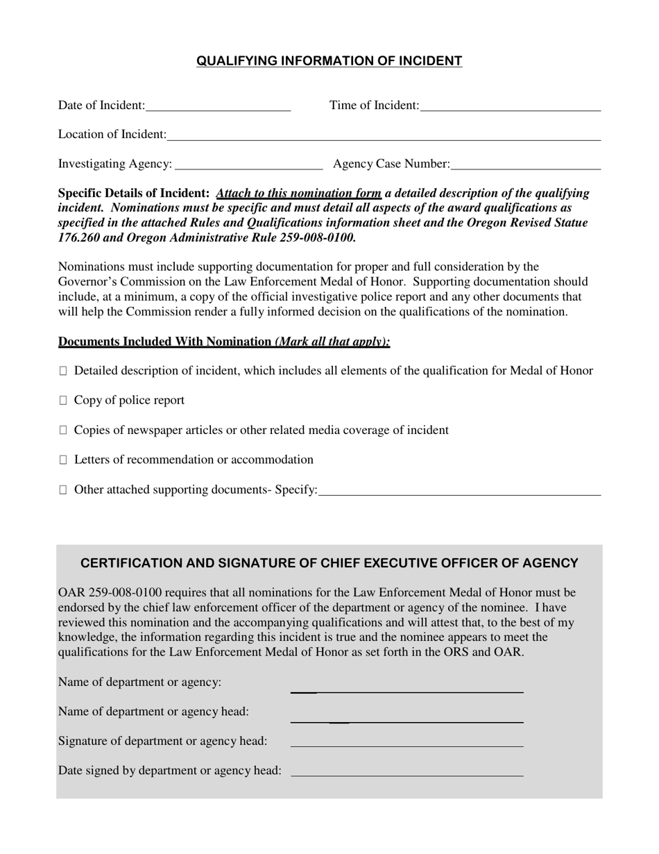 Law Enforcement Medal of Honor Nomination Form - Oregon, Page 4