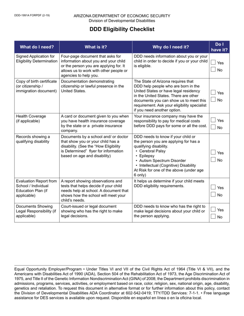 Form DDD-1991A  Printable Pdf