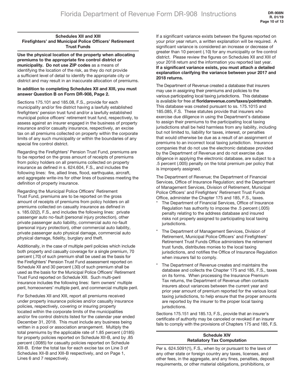 Instructions for Form DR-908 Insurance Premium Taxes and Fees Return - Florida, Page 10