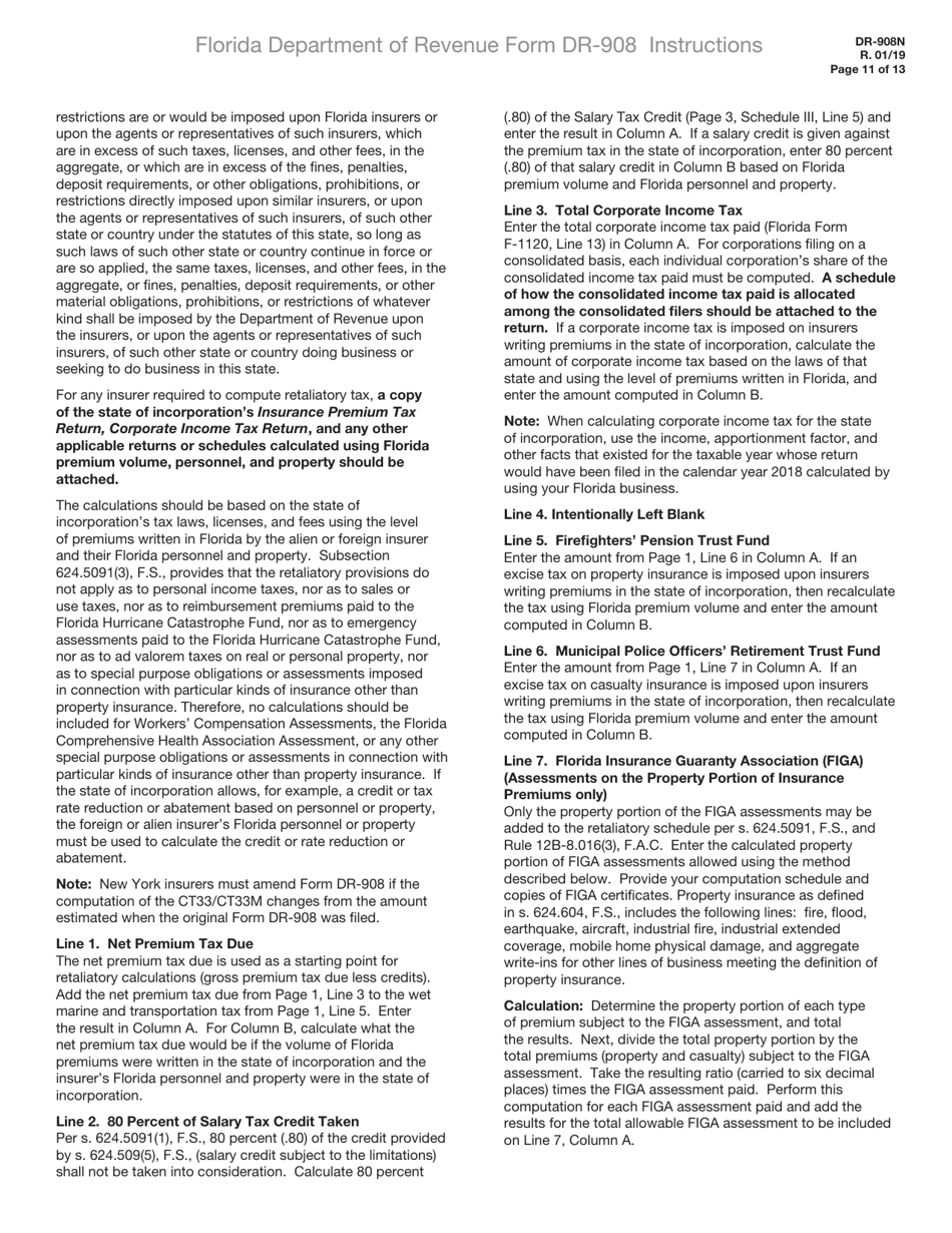 Instructions for Form DR-908 Insurance Premium Taxes and Fees Return - Florida, Page 11