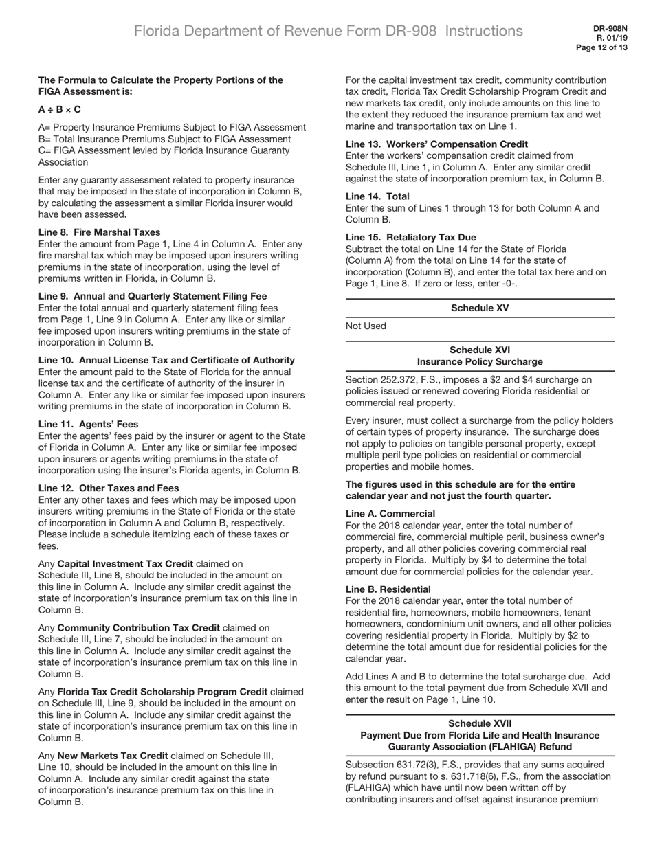 Instructions for Form DR-908 Insurance Premium Taxes and Fees Return - Florida, Page 12