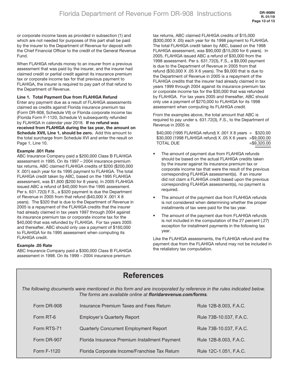 Instructions for Form DR-908 Insurance Premium Taxes and Fees Return - Florida, Page 13
