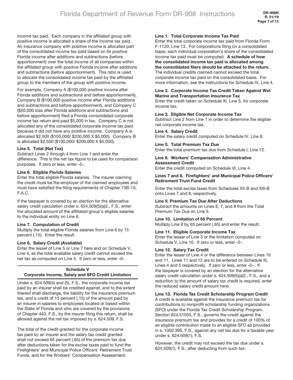 Instructions for Form DR-908 Insurance Premium Taxes and Fees Return - Florida, Page 7