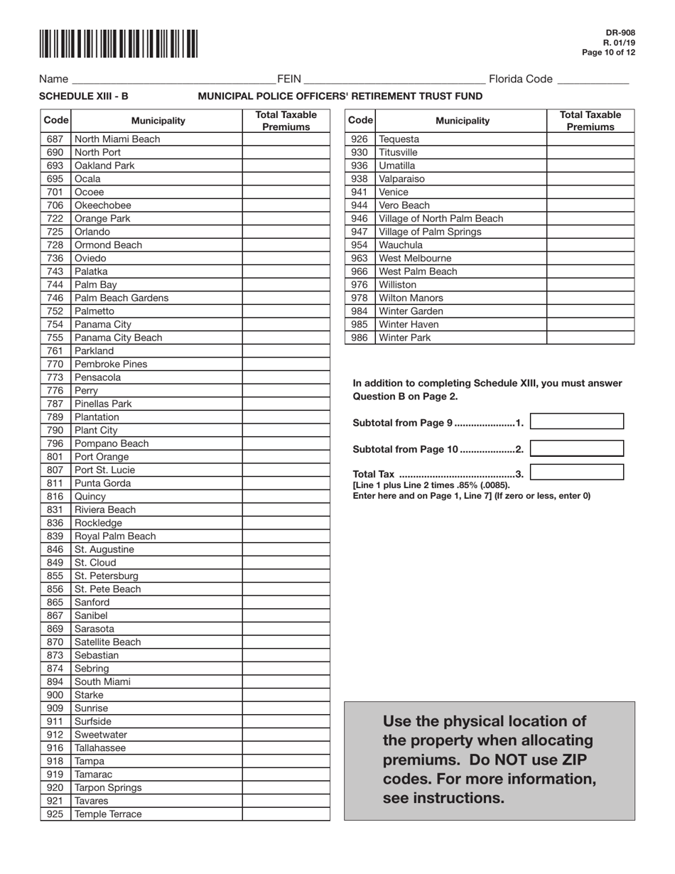 Form DR-908 Insurance Premium Taxes and Fees Return - Florida, Page 10