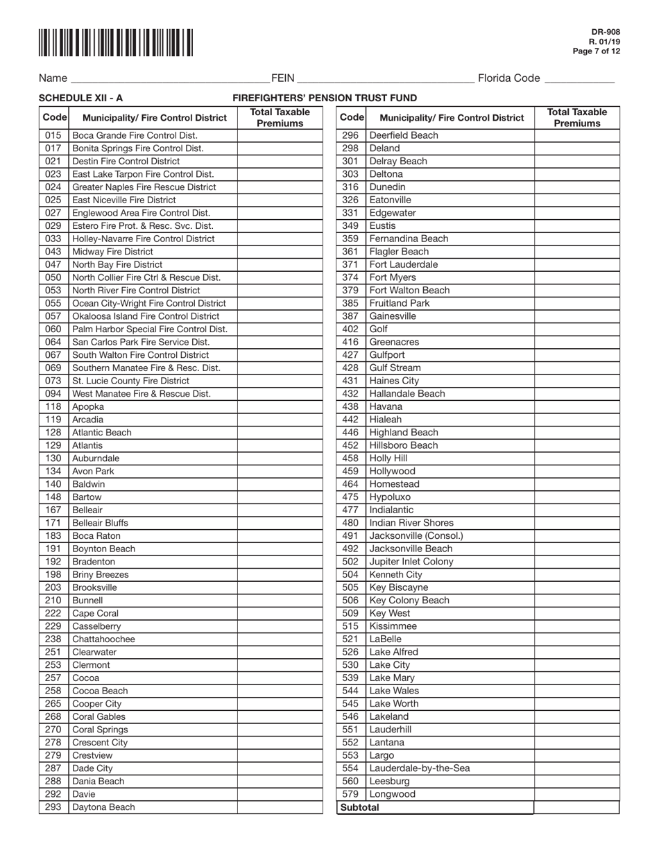 Form DR-908 Insurance Premium Taxes and Fees Return - Florida, Page 7