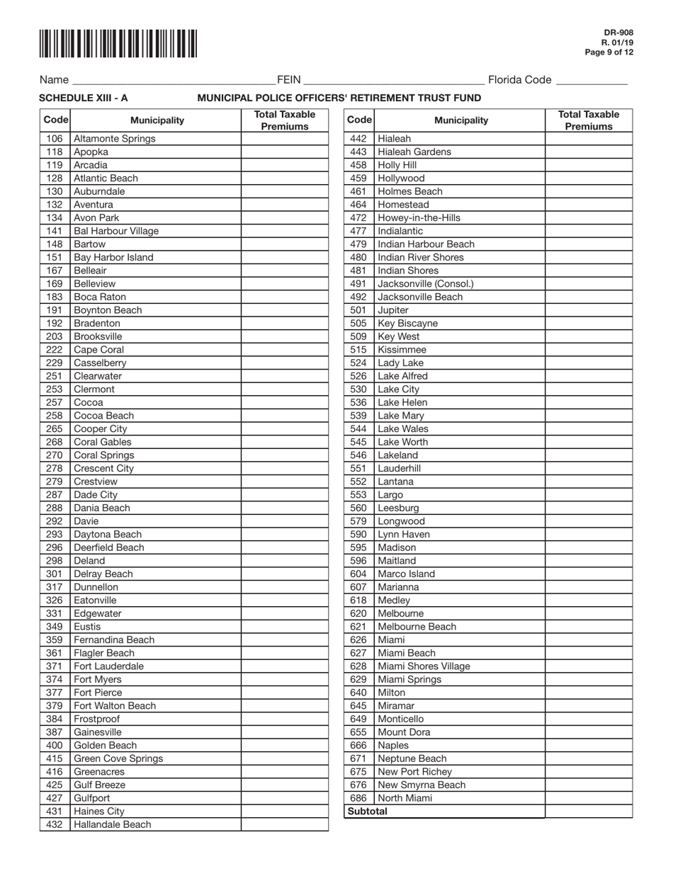 Form DR-908 Insurance Premium Taxes and Fees Return - Florida, Page 9