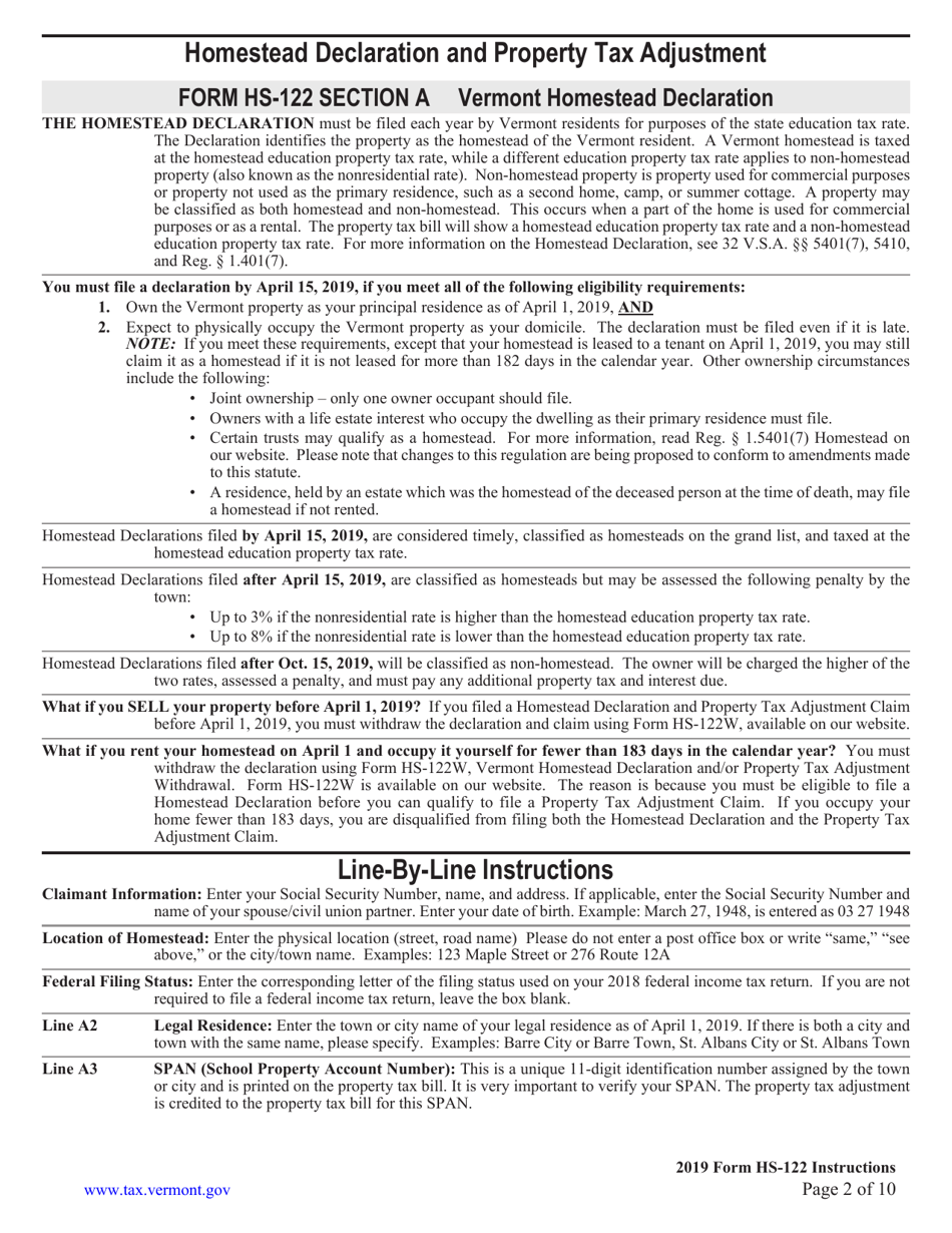 Download Instructions For Form HS-122 Homestead Declaration And ...