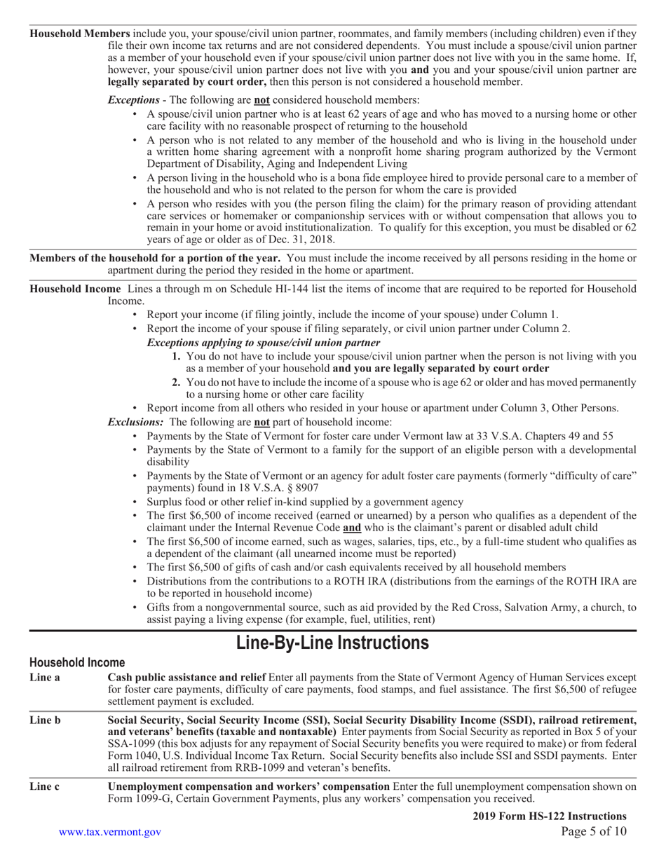 Instructions for Form HS-122 Homestead Declaration and Property Tax Adjustment Claim - Vermont, Page 5