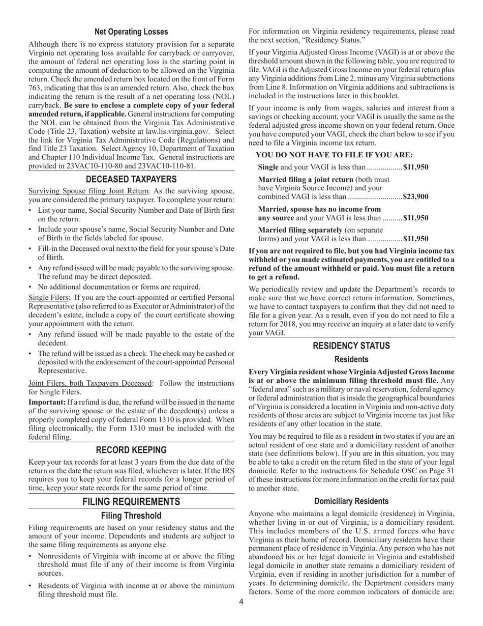 Instructions for Form 763 Nonresident Individual Income Tax Return - Virginia, Page 10