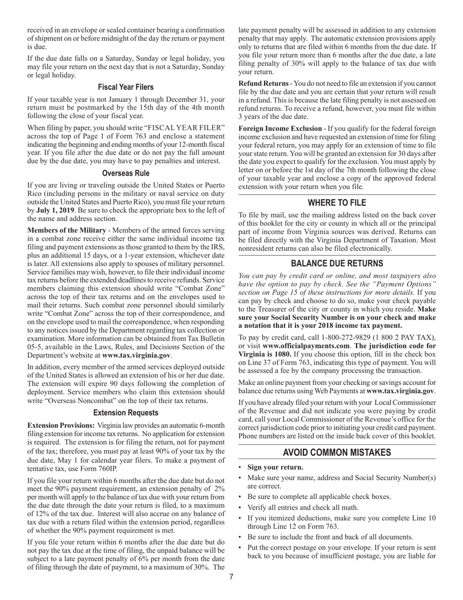 Instructions for Form 763 Nonresident Individual Income Tax Return - Virginia, Page 13