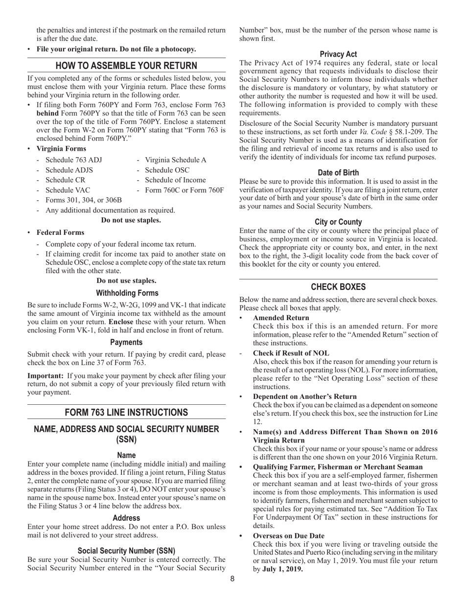 Instructions for Form 763 Nonresident Individual Income Tax Return - Virginia, Page 14