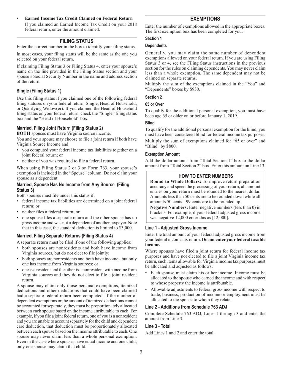 Instructions for Form 763 Nonresident Individual Income Tax Return - Virginia, Page 15