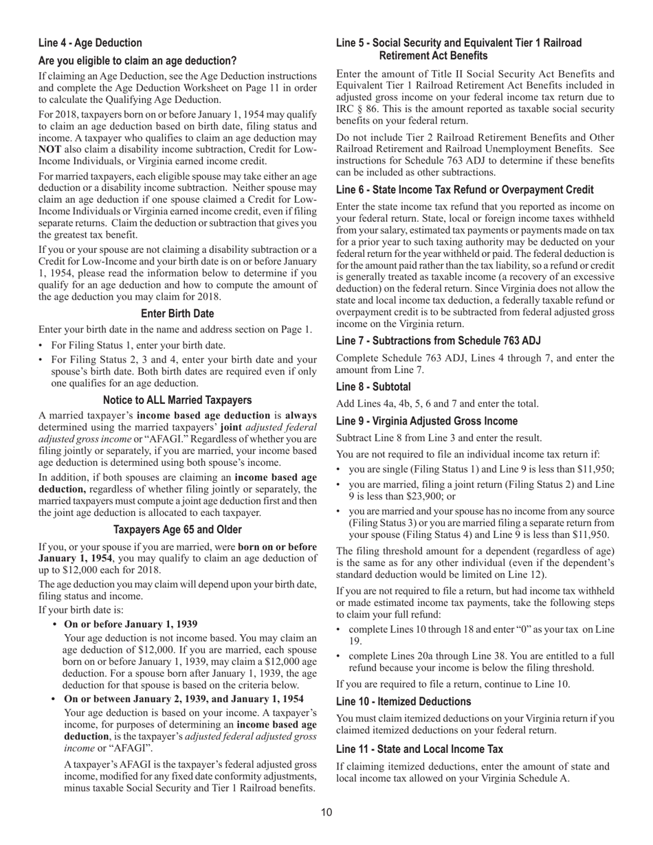 Instructions for Form 763 Nonresident Individual Income Tax Return - Virginia, Page 16