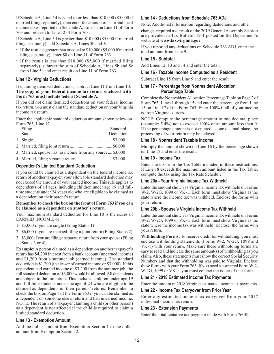 Instructions for Form 763 Nonresident Individual Income Tax Return - Virginia, Page 18