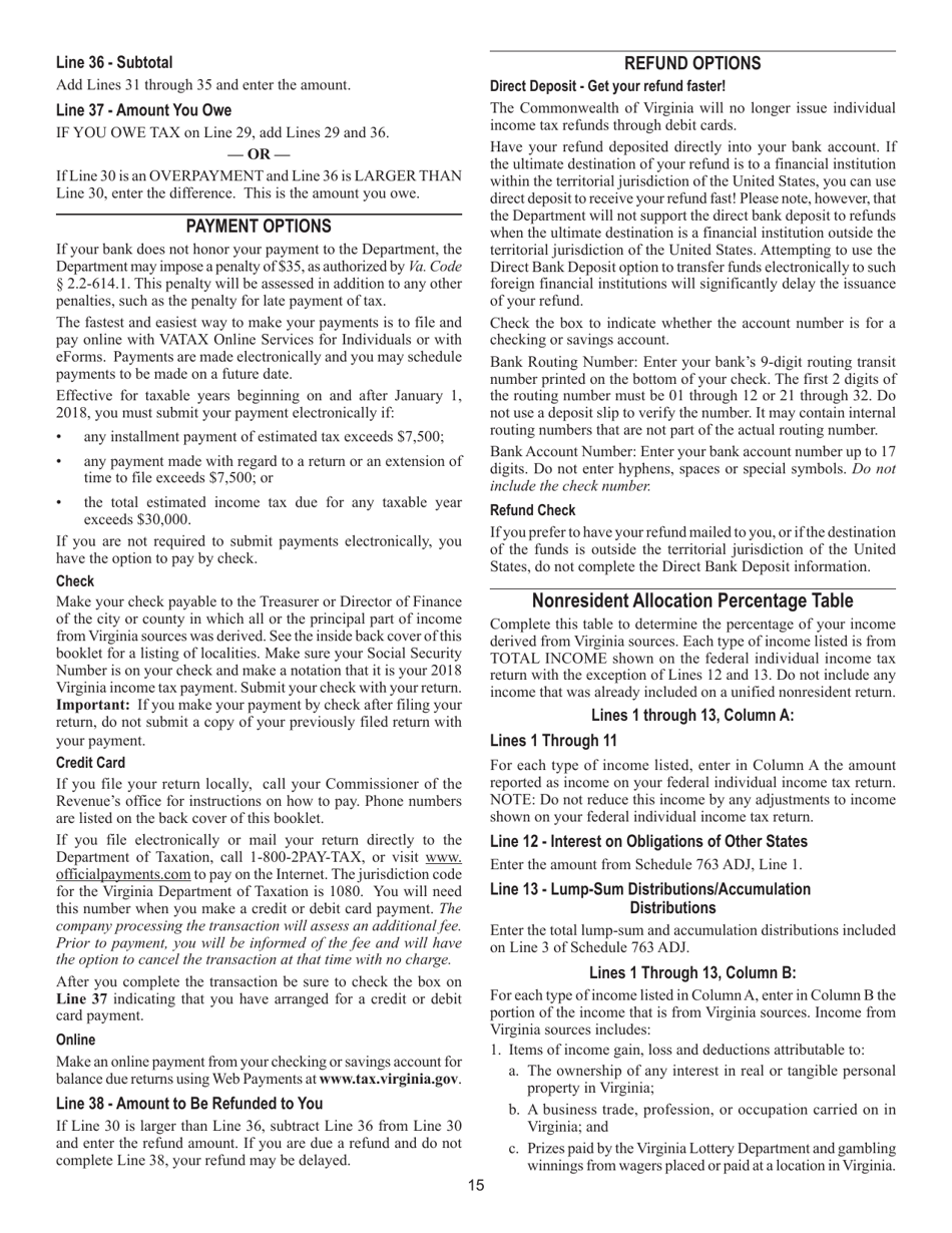 Instructions for Form 763 Nonresident Individual Income Tax Return - Virginia, Page 21