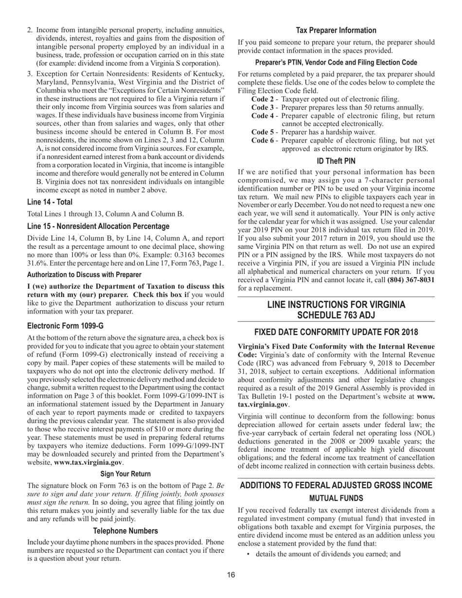 Instructions for Form 763 Nonresident Individual Income Tax Return - Virginia, Page 22