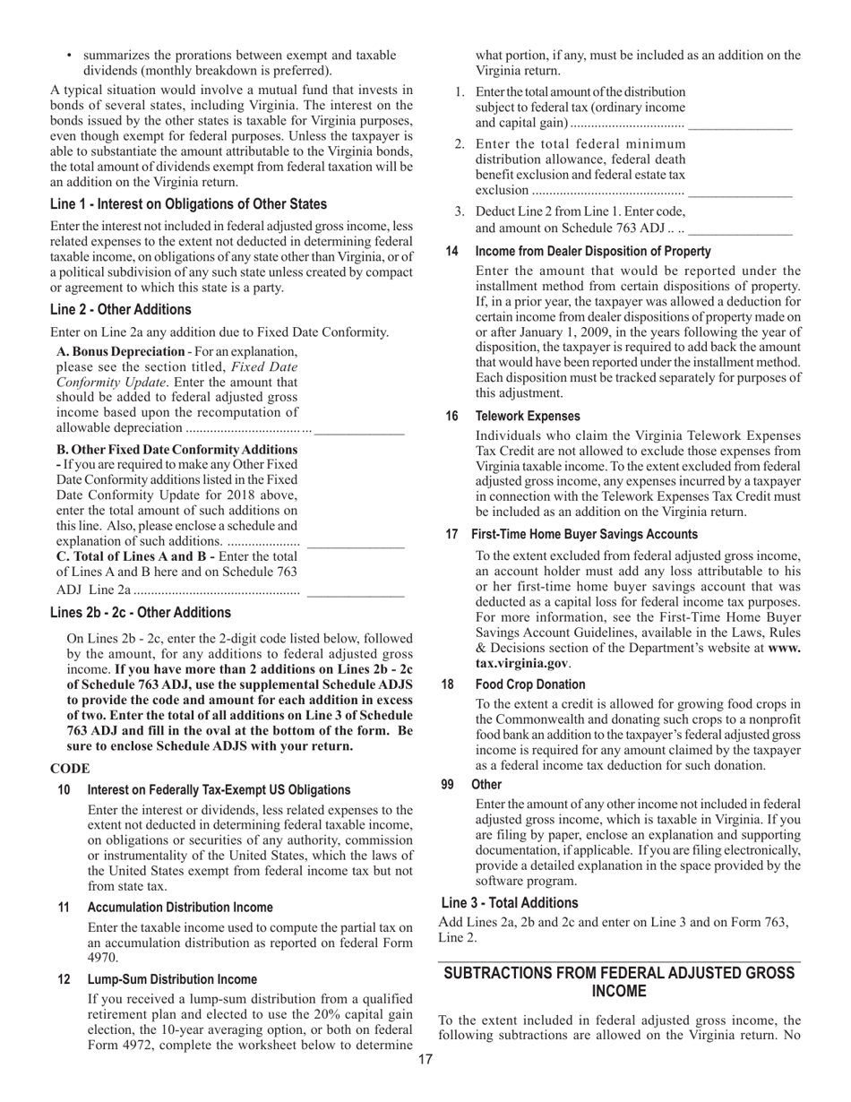 Instructions for Form 763 Nonresident Individual Income Tax Return - Virginia, Page 23