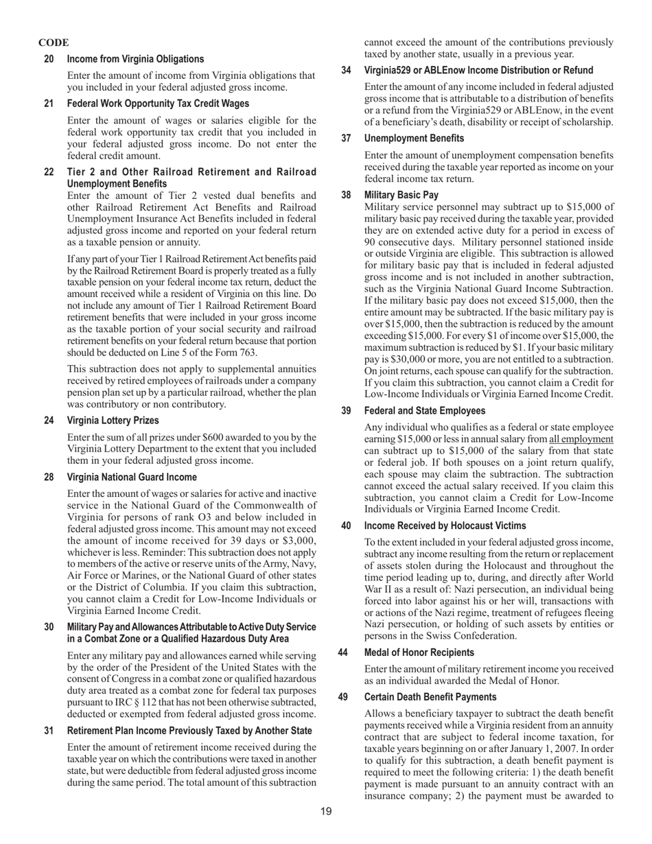 Instructions for Form 763 Nonresident Individual Income Tax Return - Virginia, Page 25