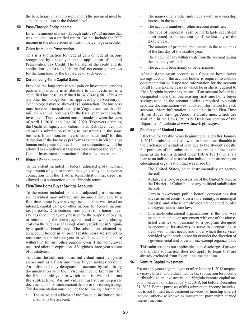 Instructions for Form 763 Nonresident Individual Income Tax Return - Virginia, Page 26