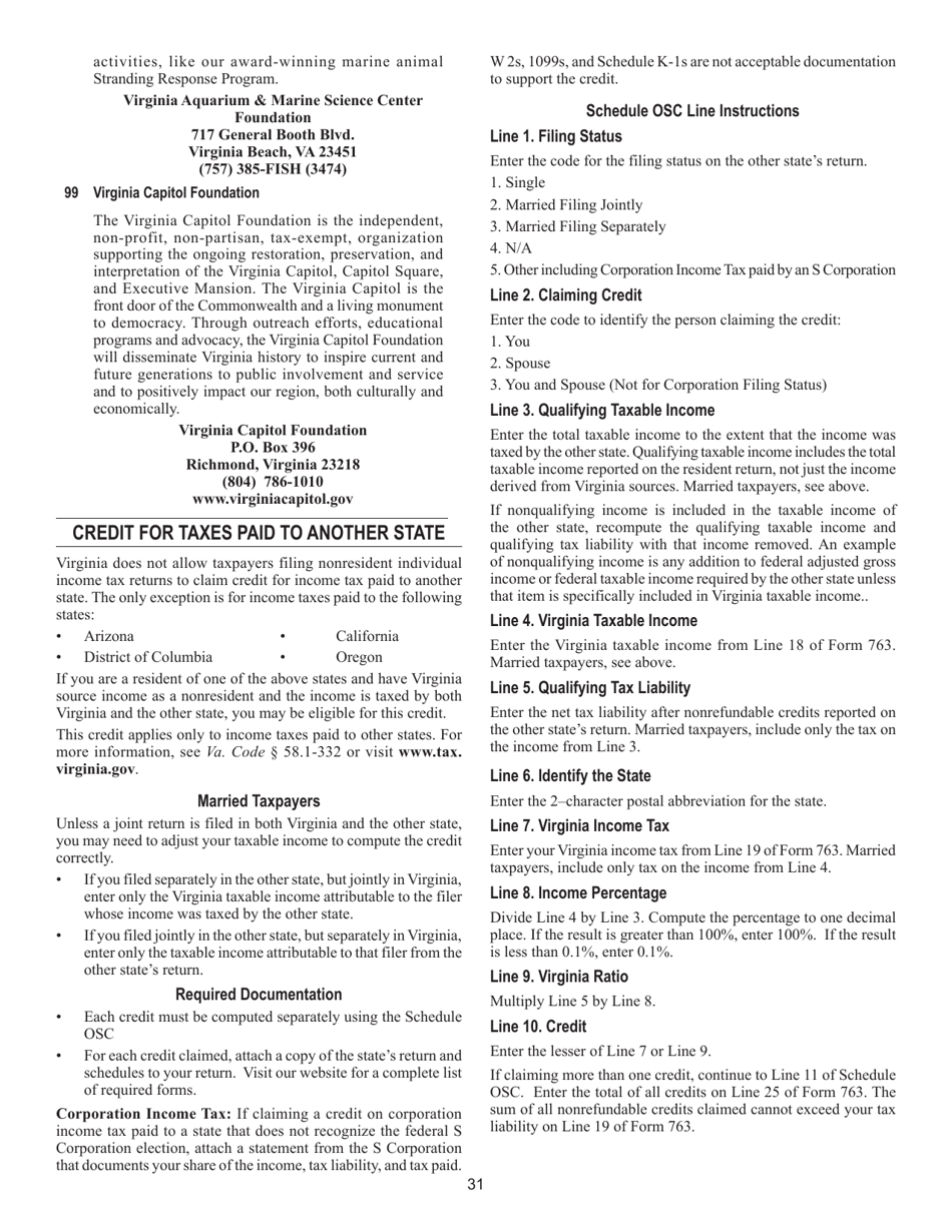 Instructions for Form 763 Nonresident Individual Income Tax Return - Virginia, Page 37