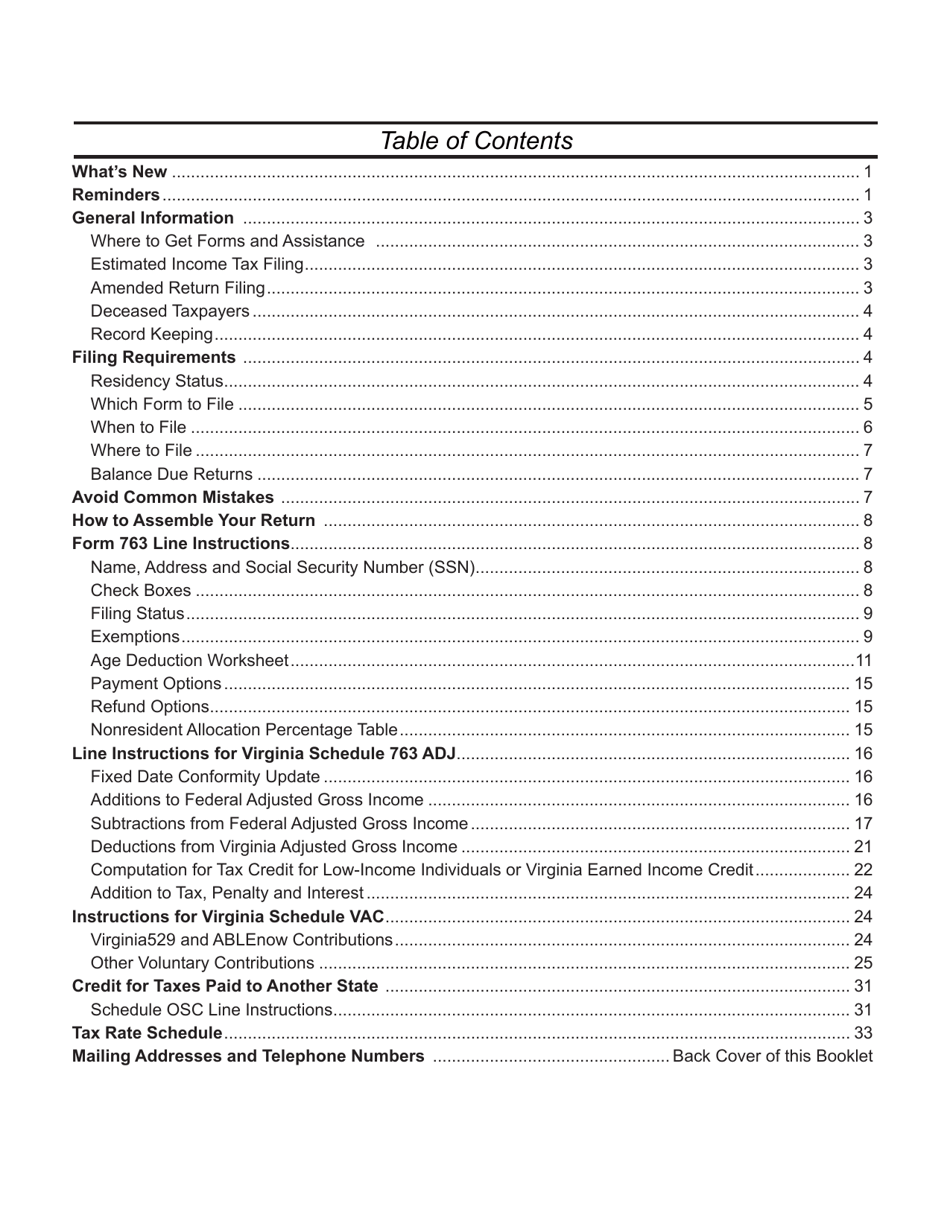 Instructions for Form 763 Nonresident Individual Income Tax Return - Virginia, Page 5