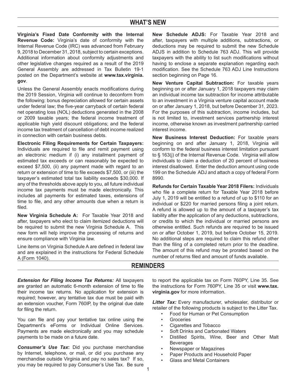 Instructions for Form 763 Nonresident Individual Income Tax Return - Virginia, Page 7