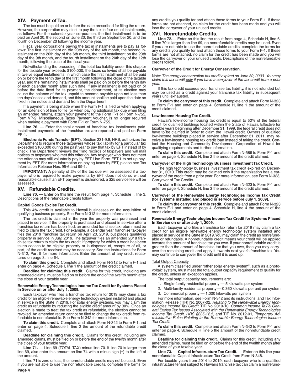 Instructions for Form F-1 Franchise Tax Return - Hawaii, Page 4
