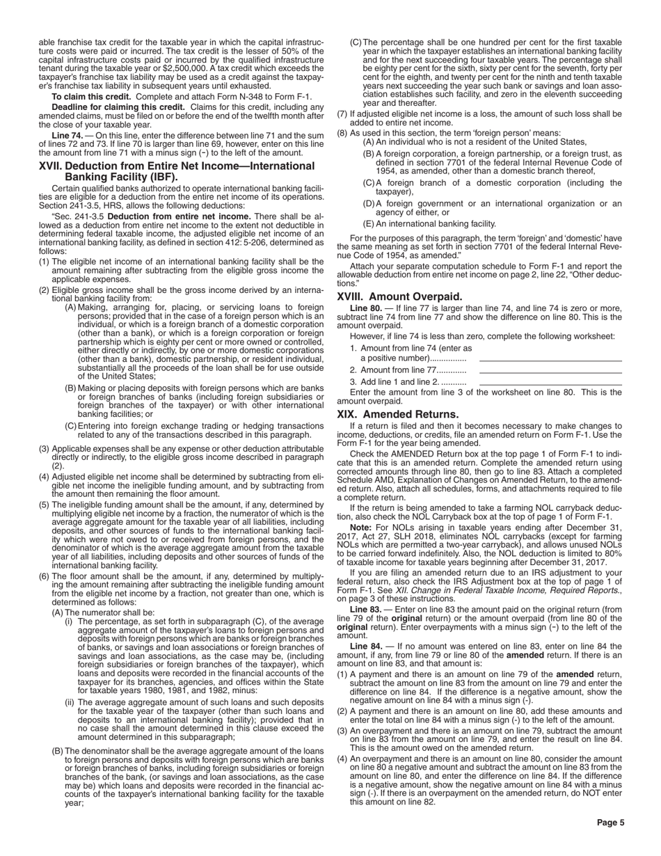 Instructions for Form F-1 Franchise Tax Return - Hawaii, Page 5