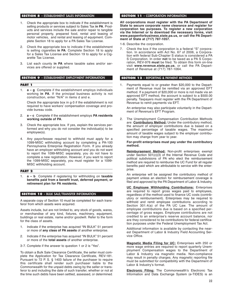 Form PA-100 Pa Enterprise Registration Form - Pennsylvania, Page 23